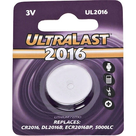 NABC UltraLast UL2016 Lithium Button General Purpose Battery - 3V DC