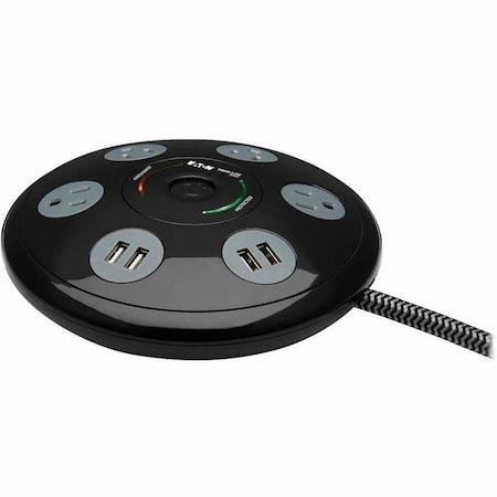 Power Strip, Surge, USB, 4 5-15R, 5-15P, 6 ft., Black