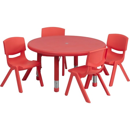Round Activity Table, Plastic, Steel, Red