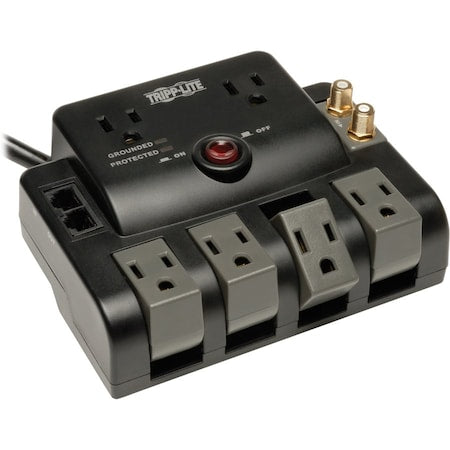 Power Strip, Surge, 6 5-15R, 5-15P, 6 ft., Black