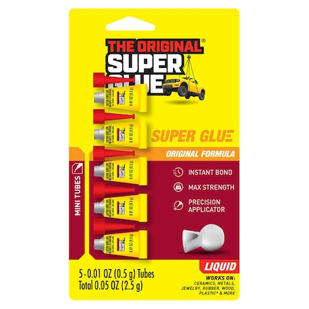Instant Adhesive, 0.05 fl oz, Tube, Clear, PK5