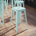30"H Backless Distressed Green-Blue Barstool, PK4