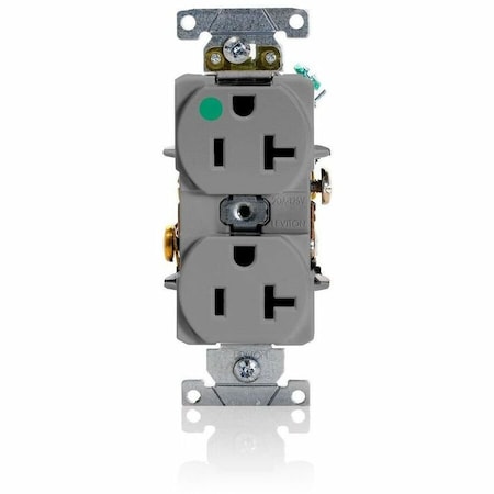 Straight Blade Receptacle, 5-20R, 20 A, 125V AC, 2 Pole, 3 Wire, Flush Mount, Single, Gray