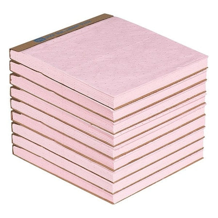 Sorbent Pad, 13 7/8 gal, 14 in x 15 in, Acids, Bases, Pink, Polypropylene, 180 PK