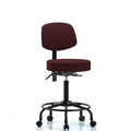 Rutledge Fab Stool with Back - Med Bench Height with Round Tube Base and Casters in Burgundy Fab