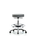 Rutledge Fab Stool without Back Chr-High Bench Height with Chr Foot Ring and Casters in Gray Fab