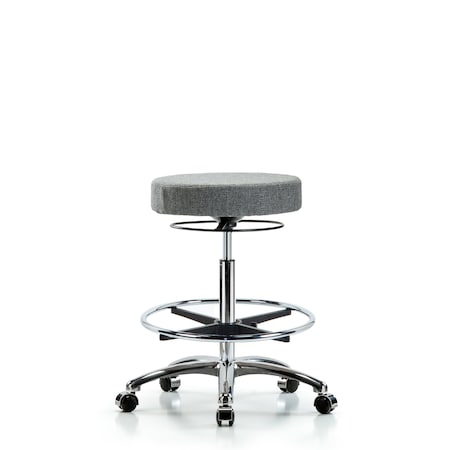 Rutledge Fab Stool without Back Chr-High Bench Height with Chr Foot Ring and Casters in Gray Fab