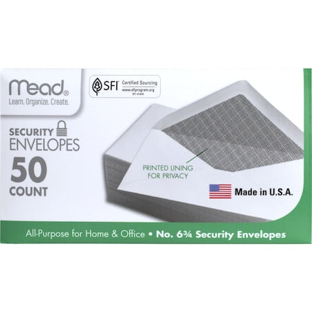 Security Envelopes, #6 3/4, 3 5/8i, PK 50