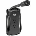 Power Strip, Surge, USB, 3 5-15R, 5-15P, 1.5 ft., Black