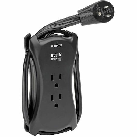 Power Strip, Surge, USB, 3 5-15R, 5-15P, 1.5 ft., Black