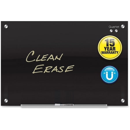 18" H x 24" W Magnetic Glass Dry Erase Board, Gloss, Black