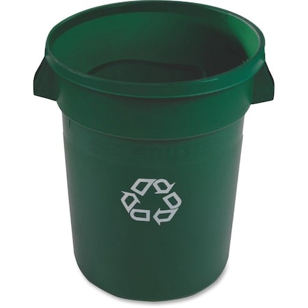 Round Recycling Bin, Green, 22" Dia, Polyethylene