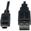 Reversible USB Cable, Black, 3 ft., Connector Type: A Male to 5 Pin B Mini Male