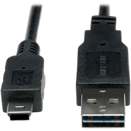 Reversible USB Cable, Black, 3 ft., Connector Type: A Male to 5 Pin B Mini Male