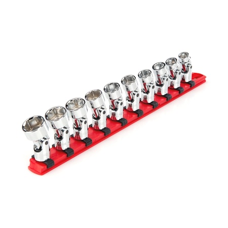3/8 Inch Drive 6-Point Universal Joint Socket Set with Rail, 10-Piece 10-19 mm