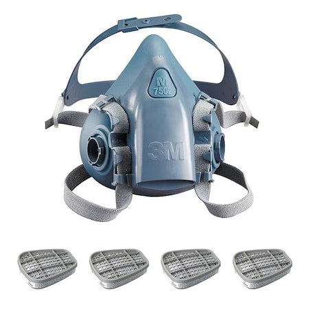 Half Mask Respirator Kit: 4 Cartridges Included, Acid Gas (AG), 7500 Series, Bayonet, Size L