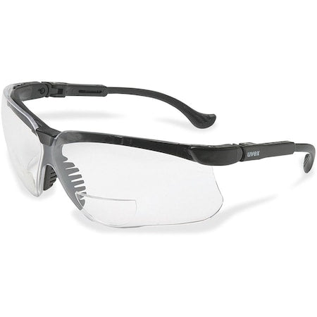 Genesis(R) Reader Safety Glasses, Black Wraparound Frame, 2.0 Diopter, Clear Lens, Universal