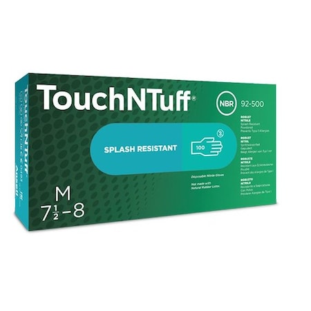 TouchNTuff 92-500, Disposable Gloves, 4.3 mil Palm, Nitrile, Powdered, S (7), 100 PK