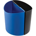 14 gal Half-Round Recycling Bin, Open Top, Black/Blue, Plastic, 2 Openings