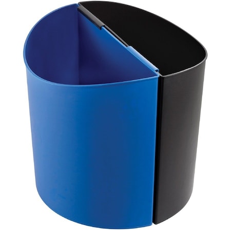14 gal Half-Round Recycling Bin, Open Top, Black/Blue, Plastic, 2 Openings