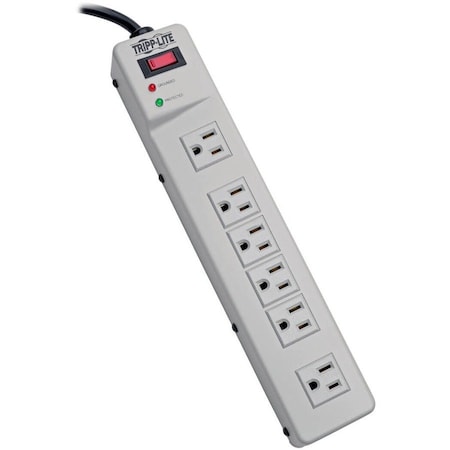Outlet Strip, Surge, 6 5-15R, 5-15P, 6 ft., Light Gray