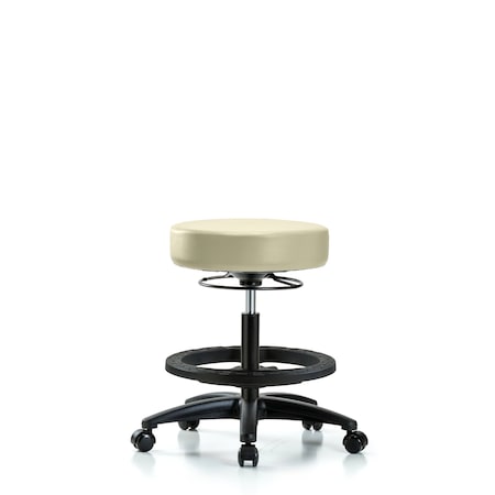 Vin Stool without Back-Medium Bench Ht with Black Foot RingandCasters in Adobe White Trailblazer Vin