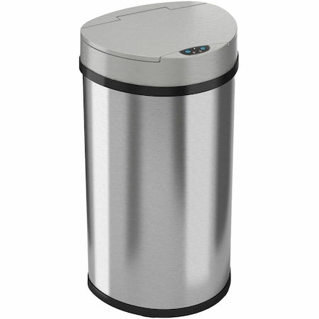 13 gal Half-Round Indoor Metal Can, Silver, Touchless Sensor Lid, Stainless Steel, 12.63 in