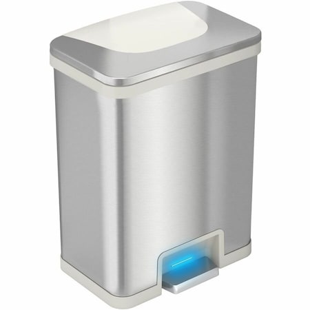 13 gal Rectangular Indoor Metal Can, Silver, Pedal Sensor Lid, Stainless Steel, 11.75 in