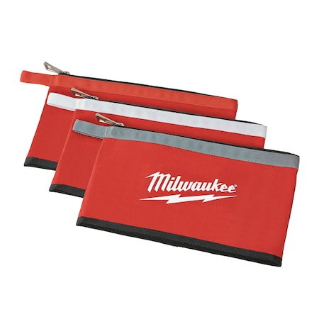 Canvas Zipper Pouches, Red, 3PK