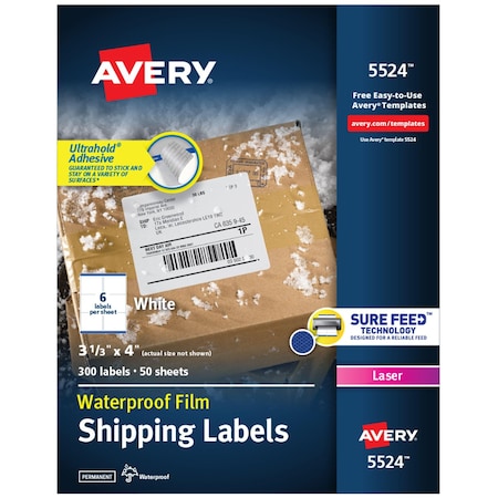 Laser Label, 4 in Label W, 3 1/3 in Label H, 6 Labels per Sheet White