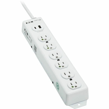Power Strip, Hospital Grade, USB, 6 5-15R-HG, 5-15P-HG, 1.5 ft., White