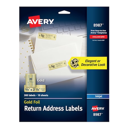 Foil Mailing Labels, Gold, 3/4" x, PK300