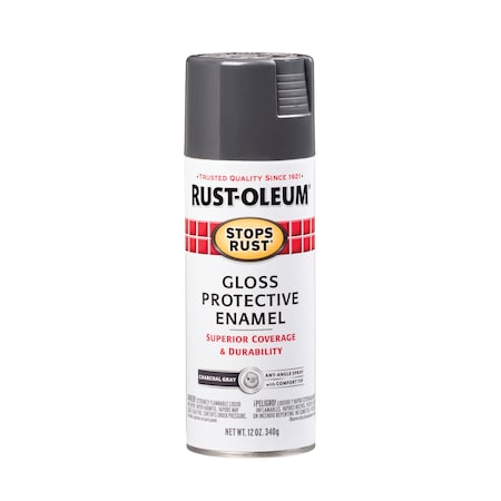 Spray Paint, Charcoal Gray, Gloss, Solvent, 12 oz