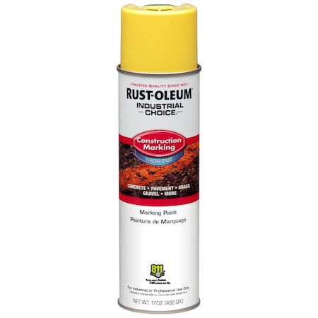 Construction Marking Paint, 17 oz., High Visibility Yellow, Water -Based