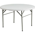 Round Wh 48Rnd Plastic Bi-Fold Table, 47.75" W, 47.75" L, 29.5" H, Plastic Top, White