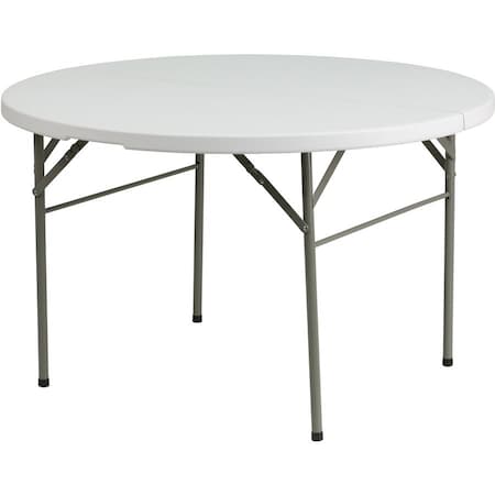 Round Wh 48Rnd Plastic Bi-Fold Table, 47.75" W, 47.75" L, 29.5" H, Plastic Top, White