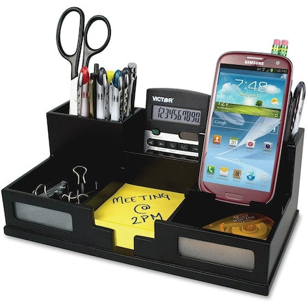 Desktop Organizer, Black, Wood, 5-1/2 in. H