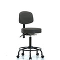 Med Bench Stool, Vinyl, Bk, RT, Casters, Gry