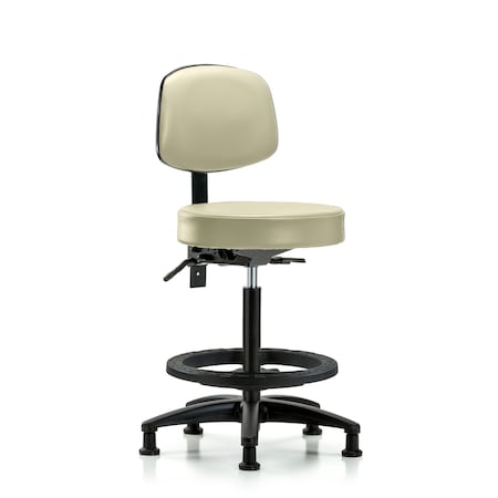 Vin Stool with Back-High Bench Ht with Black Foot RingandStatGlides in Adobe White Trailblazer Vin