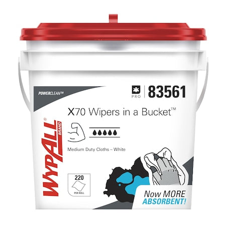 WypAll PowerClean X70 Medium Duty Cloths (83561), Wipers in a Bucket, Long Lasting Towels, White