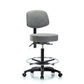 Rutledge Fabric Stool with Back - High Bench Height with Chrome Foot Ring and Casters in Gray Fabric
