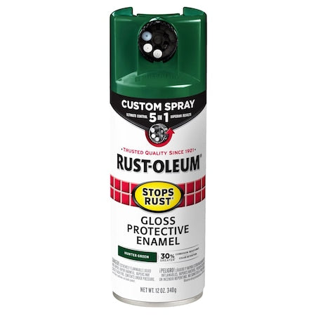 Rust Preventative Spray Paint, Hunter Green, Gloss, Solvent, 12 Oz
