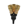 Aluminum Round Manifold with Three 1/4 Inch Brass Universal Couplers, 1/4 Inch Steel Automotive Plug