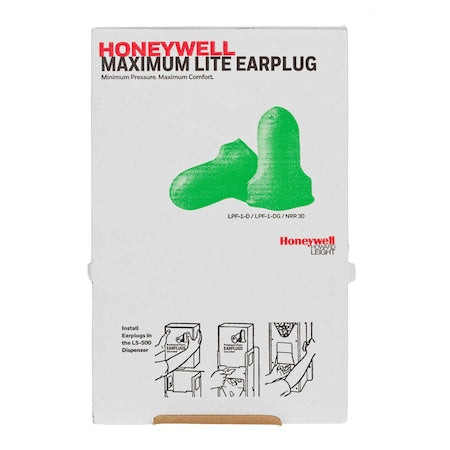 MAXIMUM LITE Ear Plugs Dispenser Refill, Uncorded, Contoured-T Shape, NRR 30 dB, Green, M, 500PK