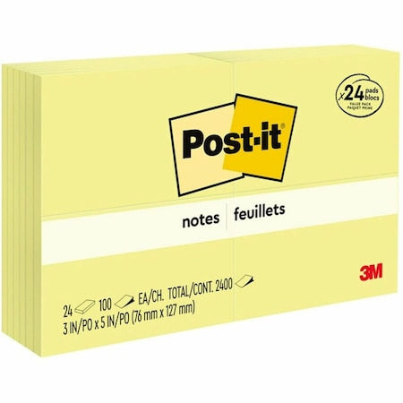 Sticky Notes, 3x5 In., Yellow, PK24