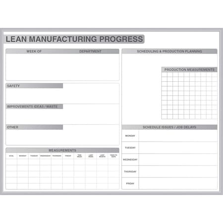 Lean Tracking Board, Steel, 36 1/2 in, 48 1/2 in, Aluminum Frame, White/Gray, Gloss