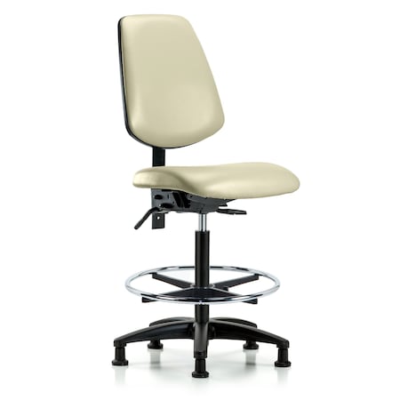High Bench Chair No Arms, 26" to 35" Height, Vinyl, Adobe White
