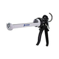 Caulk Gun, 10 oz Container Size, Steel, 26:01:00, Revolving Half Barrel Frame, Black/White