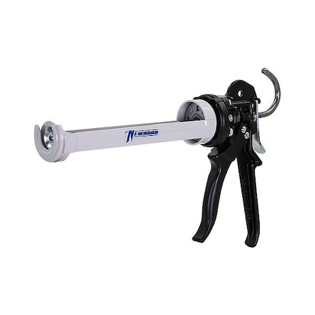 Caulk Gun, 10 oz Container Size, Steel, 26:01:00, Revolving Half Barrel Frame, Black/White