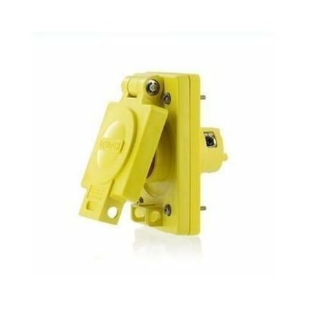 Watertight Locking Receptacle, L2-20, 20 A, 250V AC, 2 Pole, Screw Terminals, Yellow